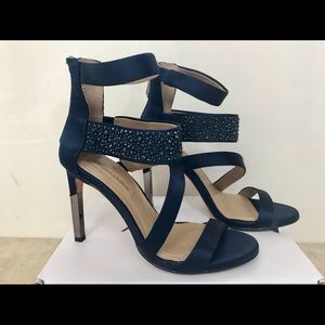 blue satin rhinestone Vero Cuoio high heels